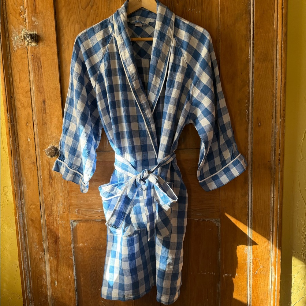 Serena & Lily Blue and White Gingham Cotton Robe - Picture 6 of 6